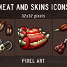48 Meat and Skins Pixel Art Icons